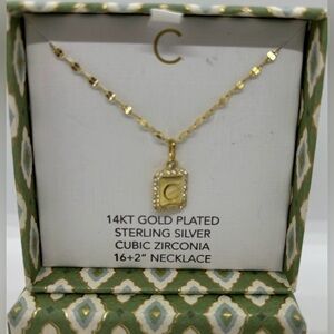 NWT 14k cubic zirconia “c” monogram pendent necklace - 16”+ 2”